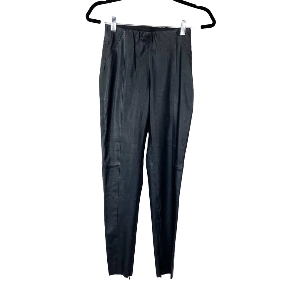 Zara Basic Woman's Sz XS Black High Rise Faux Leather Ankle Zip Legging Pants‎